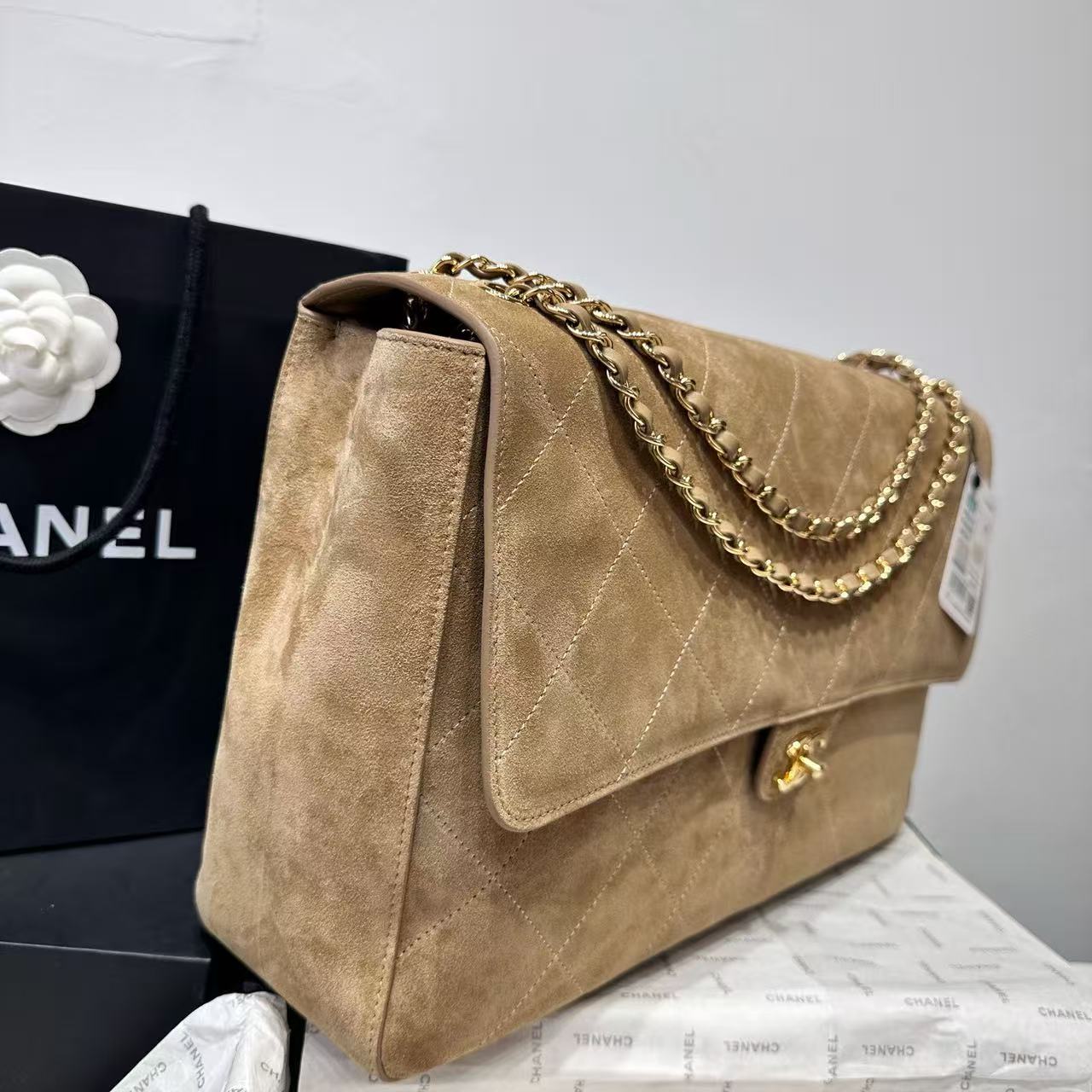 CHANEL Maxi Flapbag Suede Calfskin AS6233 brown