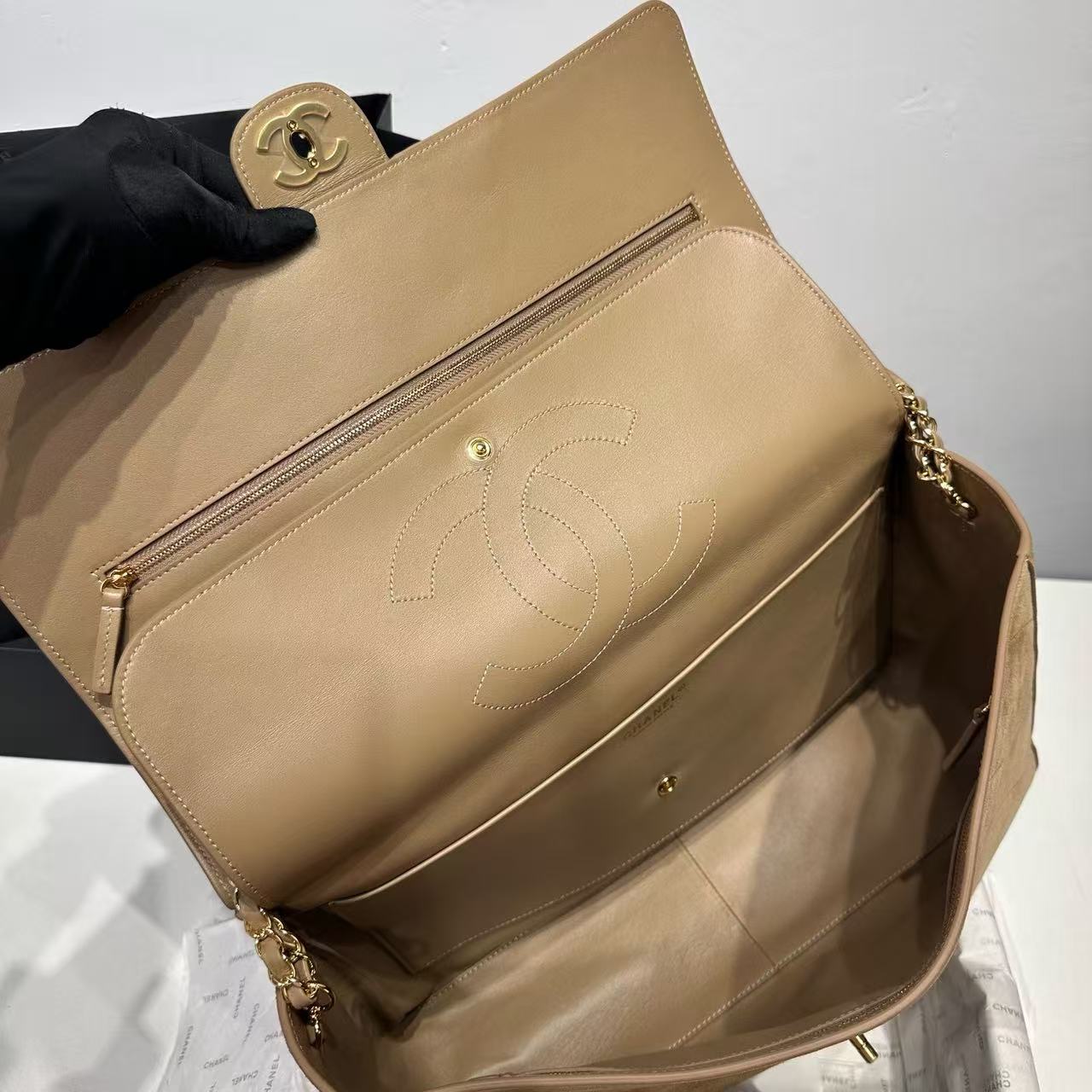 CHANEL Maxi Flapbag Suede Calfskin AS6233 brown