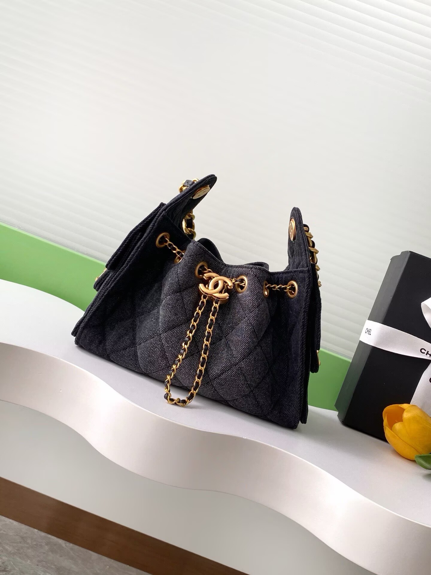 CHANEL 25 MINI HANDBAG Retro Denim AS5631 Black & Gray Gradient