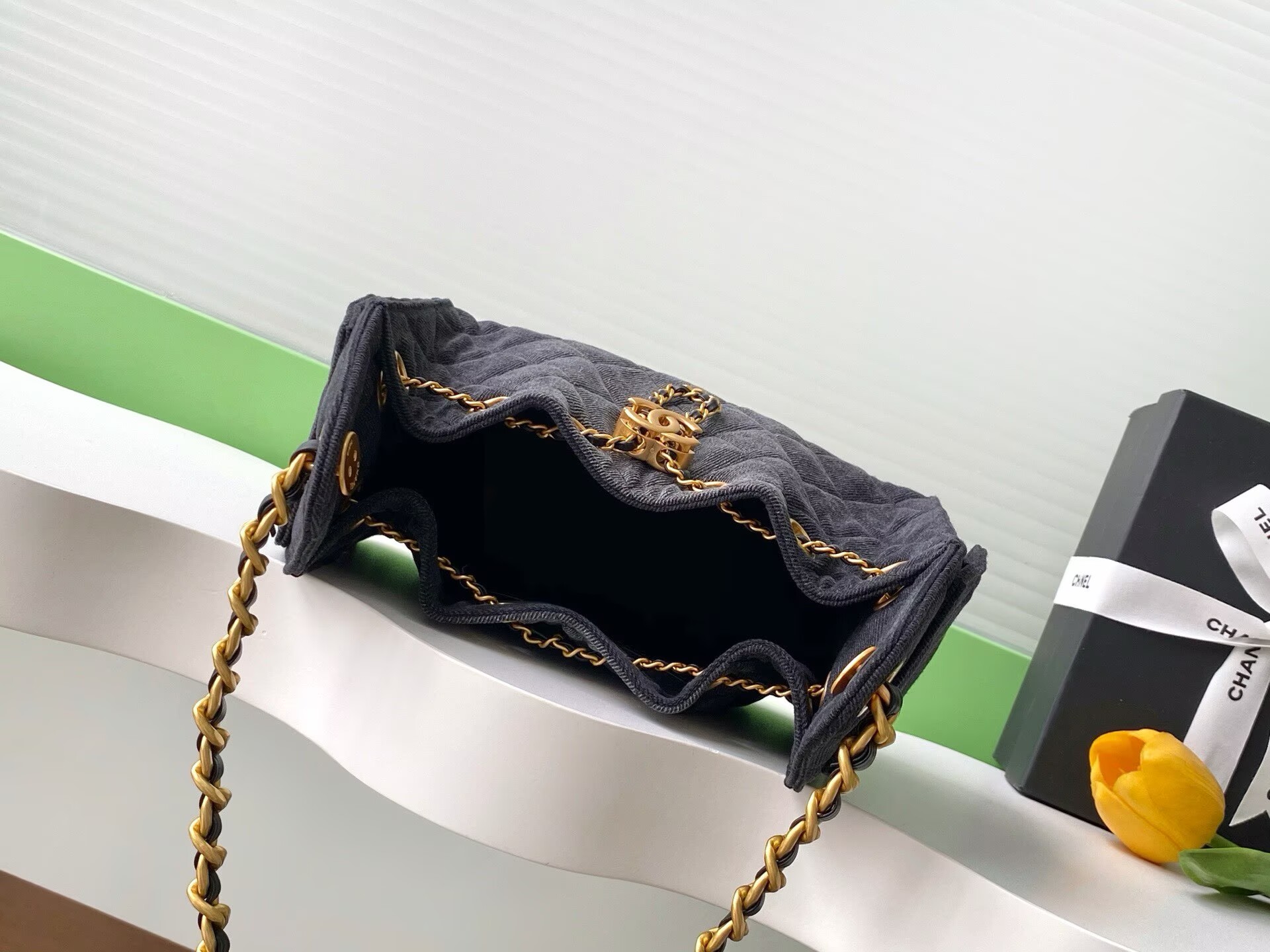 CHANEL 25 MINI HANDBAG Retro Denim AS5631 Black & Gray Gradient