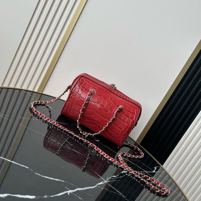 Chanel Clutch with chain Crocodile Embossed AS4474 red