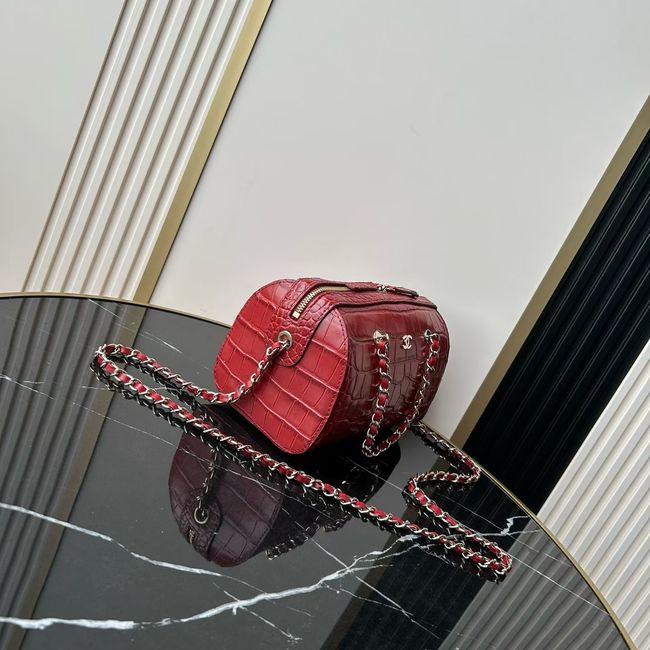 Chanel Clutch with chain Crocodile Embossed AS4474 red