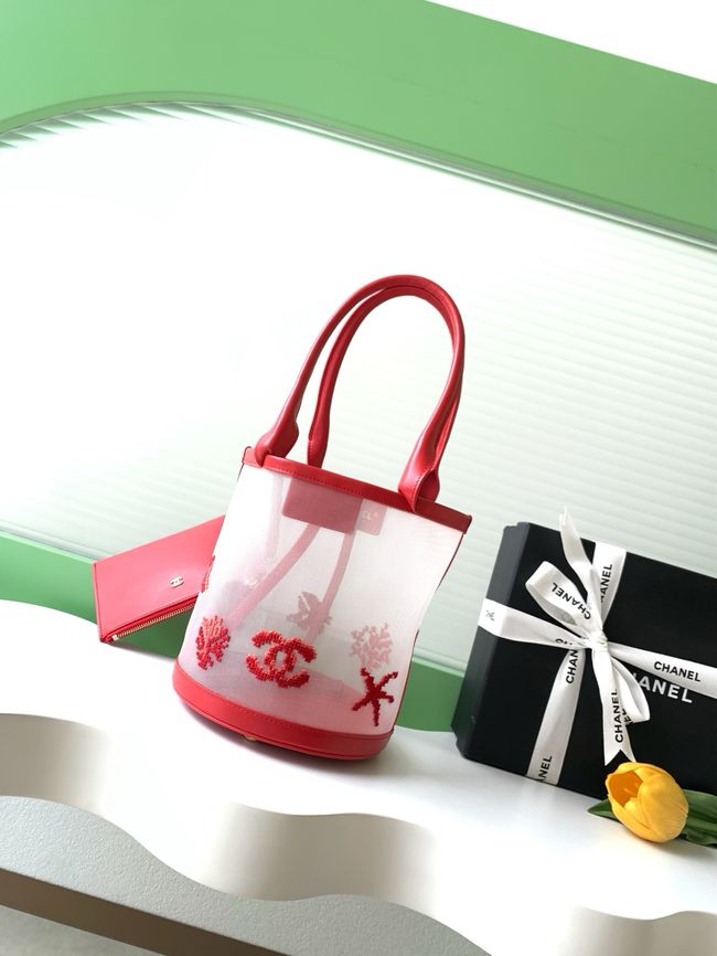 Chanel Large Bucket Bag AS6189 Transparent & red