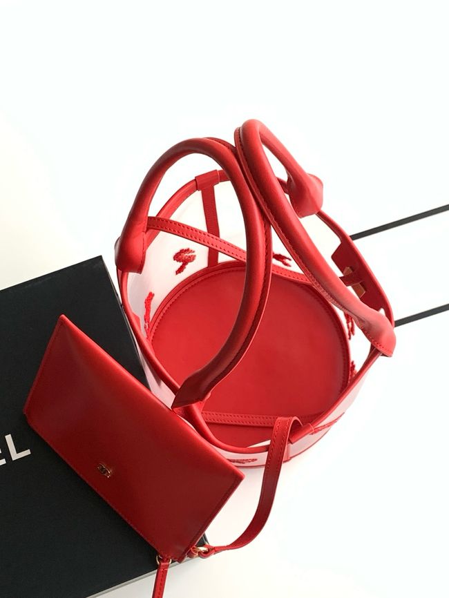Chanel Large Bucket Bag AS6189 Transparent & red