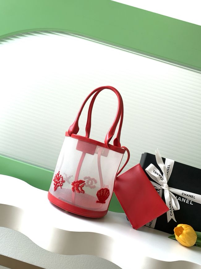 Chanel Large Bucket Bag AS6189 Transparent & red