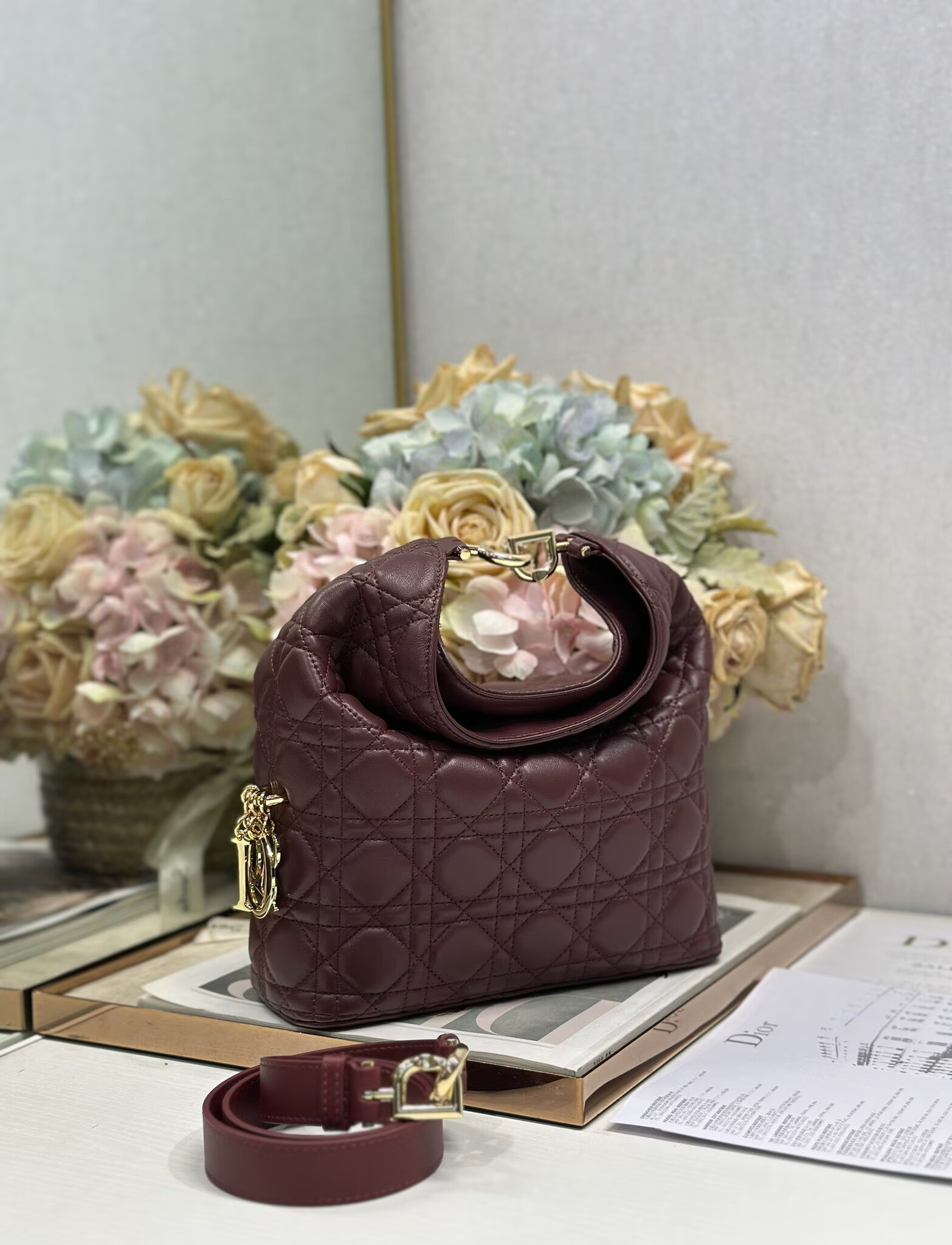 DIOR Original Leather Tote Handbag 1538 Burgundy