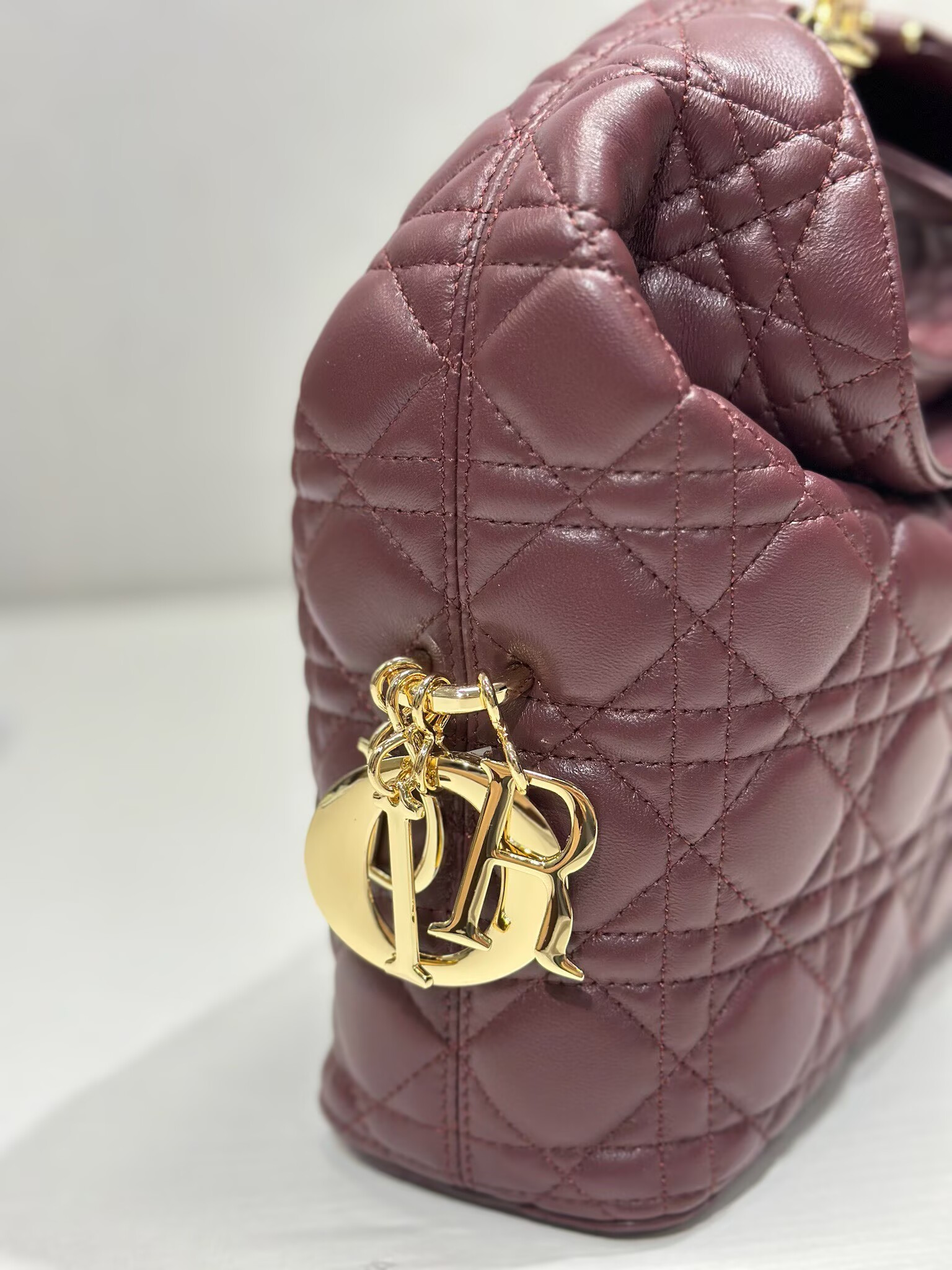 DIOR Original Leather Tote Handbag 1538 Burgundy