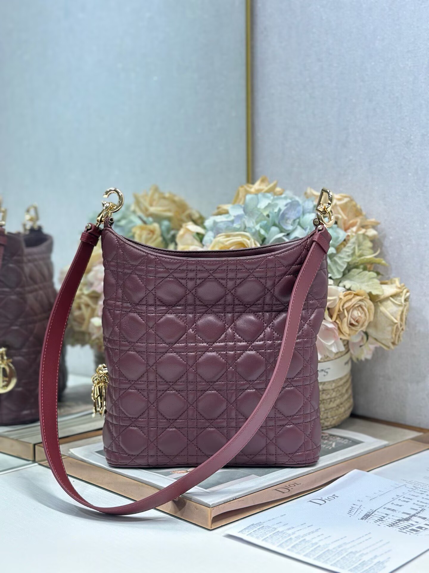 DIOR Original Leather Tote Handbag 1538 Burgundy