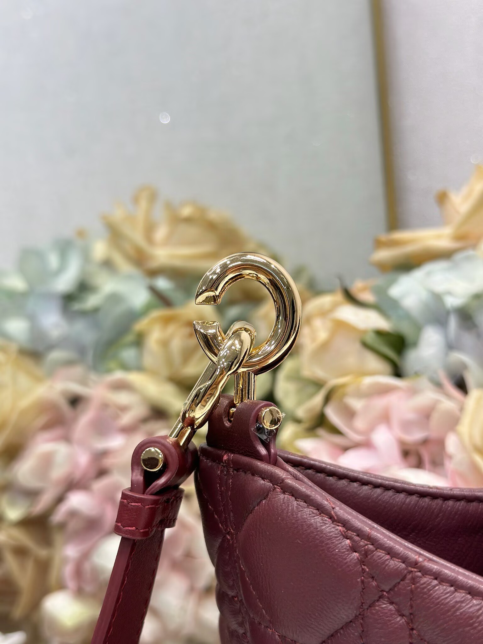 DIOR Original Leather Tote Handbag 1538 Burgundy