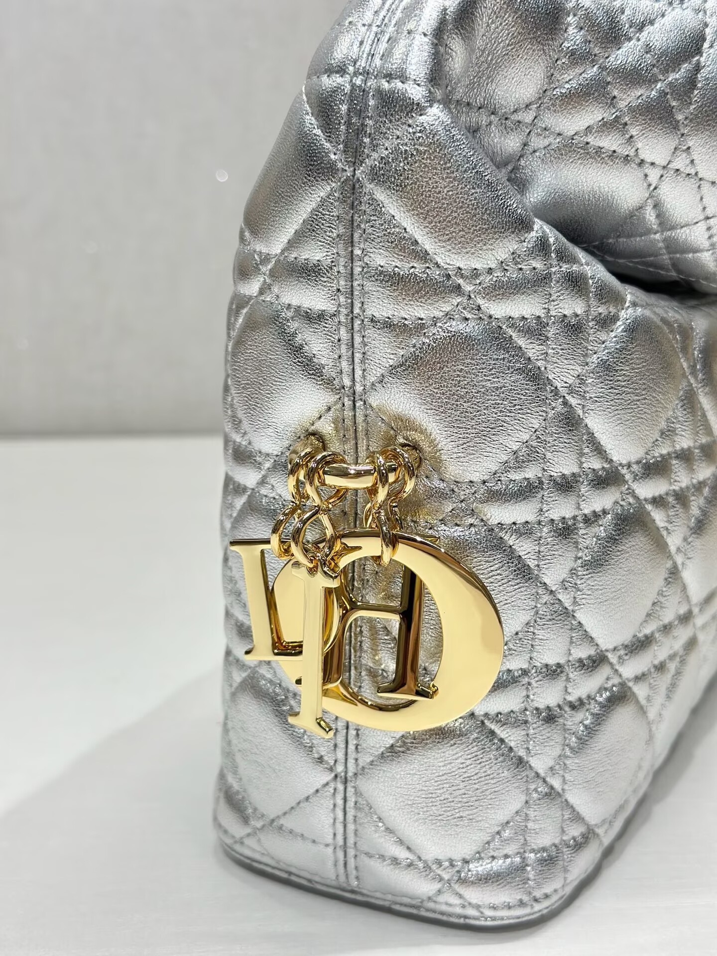 DIOR Original Leather Tote Handbag 1538 Silver