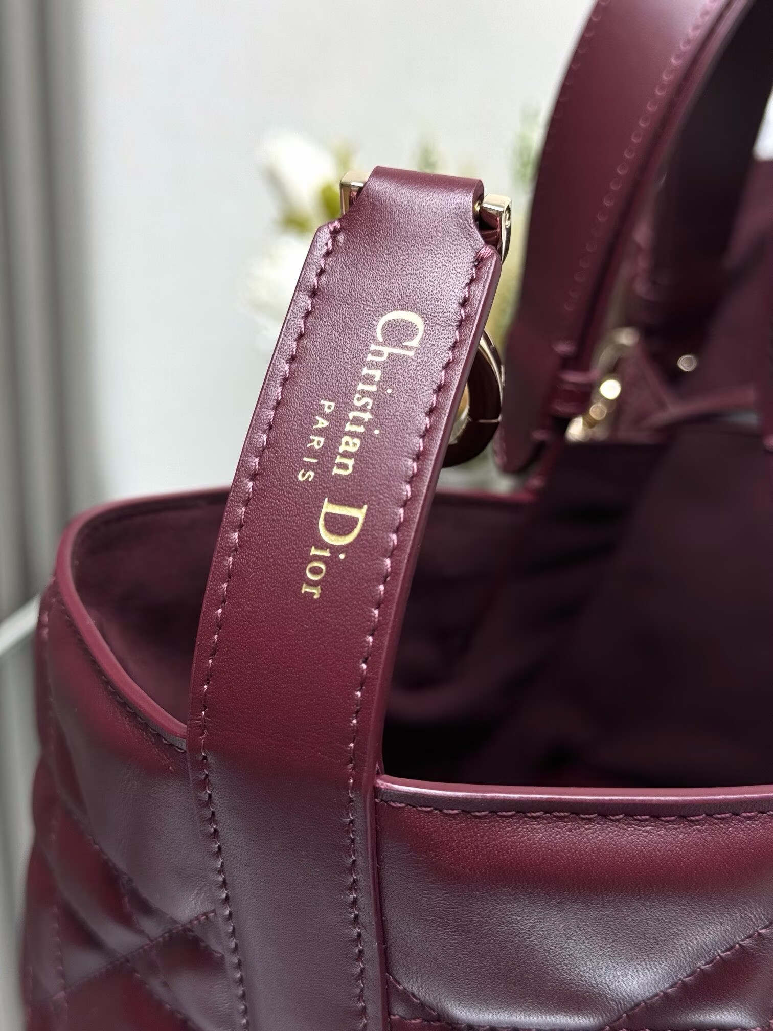 LARGE DIOR TOUJOURS BAG Latte Macrocannage Calfskin M6233 Wine