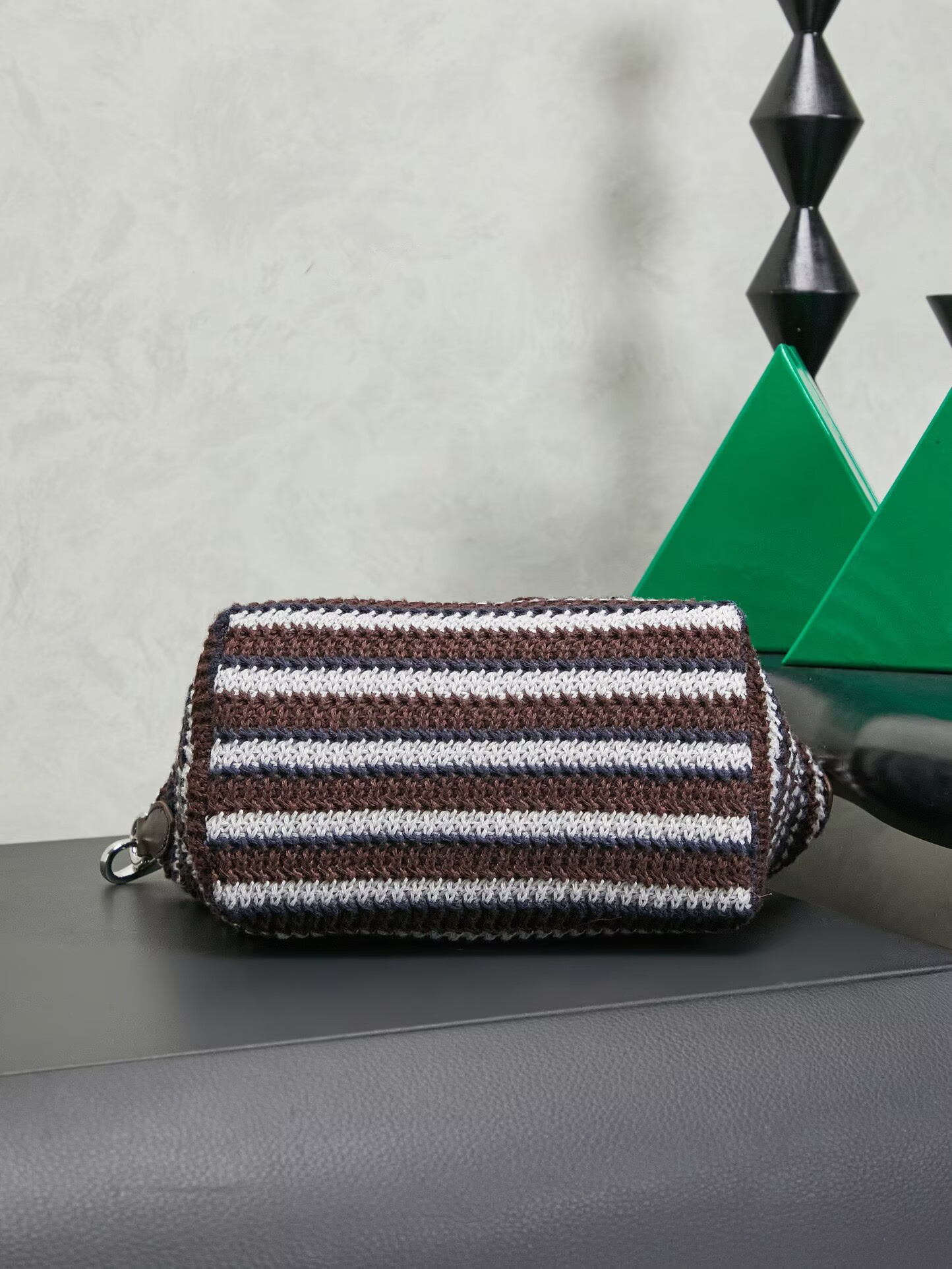 Miumiu Rainbow Weaving Top handle bag 5NE841 Dark Brown&Navy&White Fabric