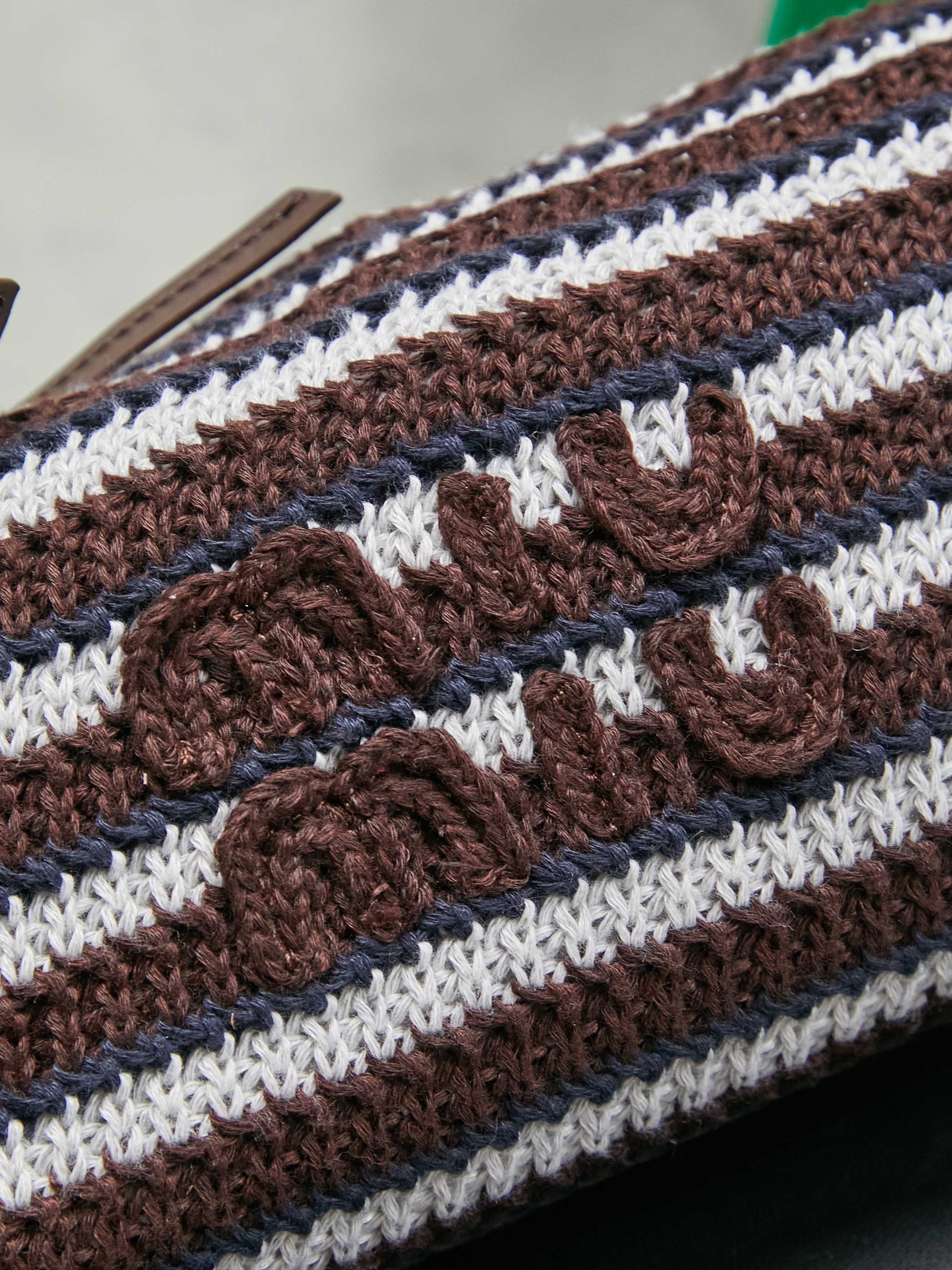 Miumiu Rainbow Weaving Top handle bag 5NE841 Dark Brown&Navy&White Fabric
