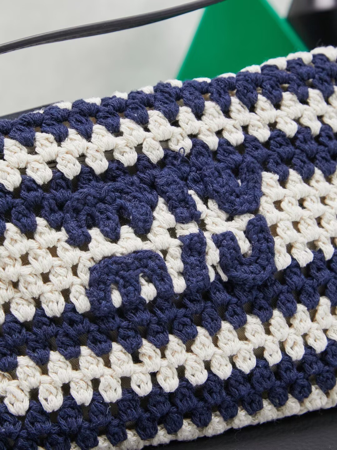 Miumiu Rainbow Weaving Top handle bag 5NE841 Navy&White Fabric