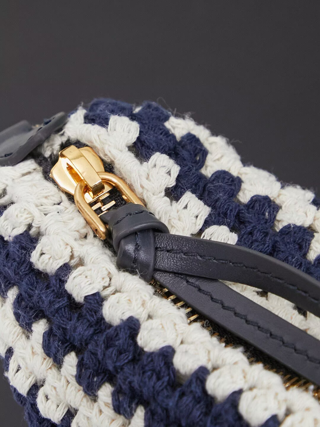 Miumiu Rainbow Weaving Top handle bag 5NE841 Navy&White Fabric
