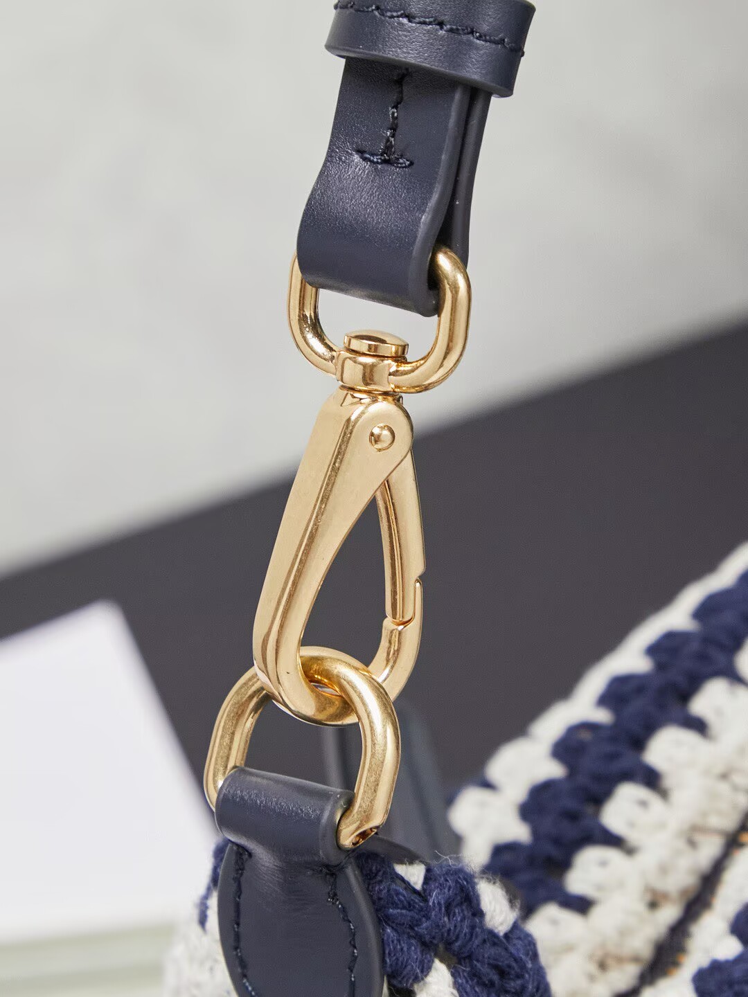 Miumiu Rainbow Weaving Top handle bag 5NE841 Navy&White Fabric