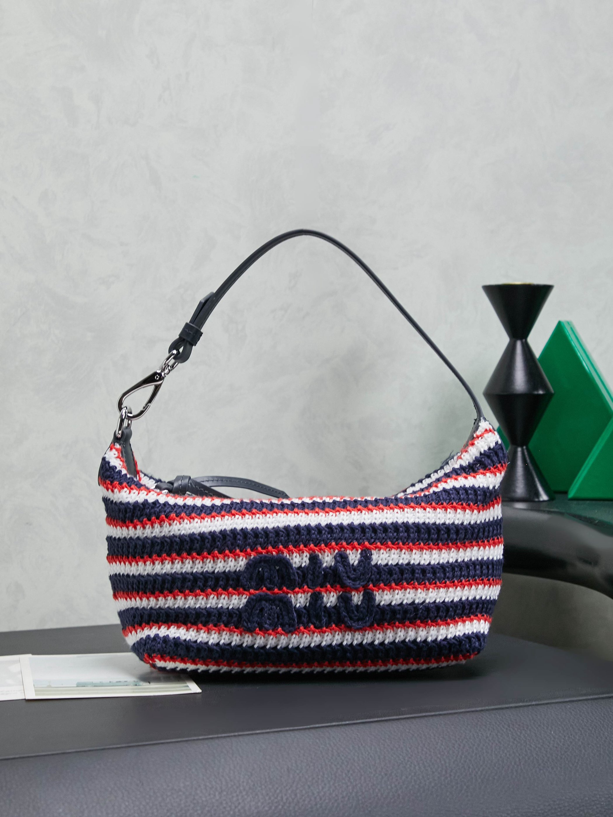 Miumiu Rainbow Weaving Top handle bag 5NE841 Red&Navy&White Fabric