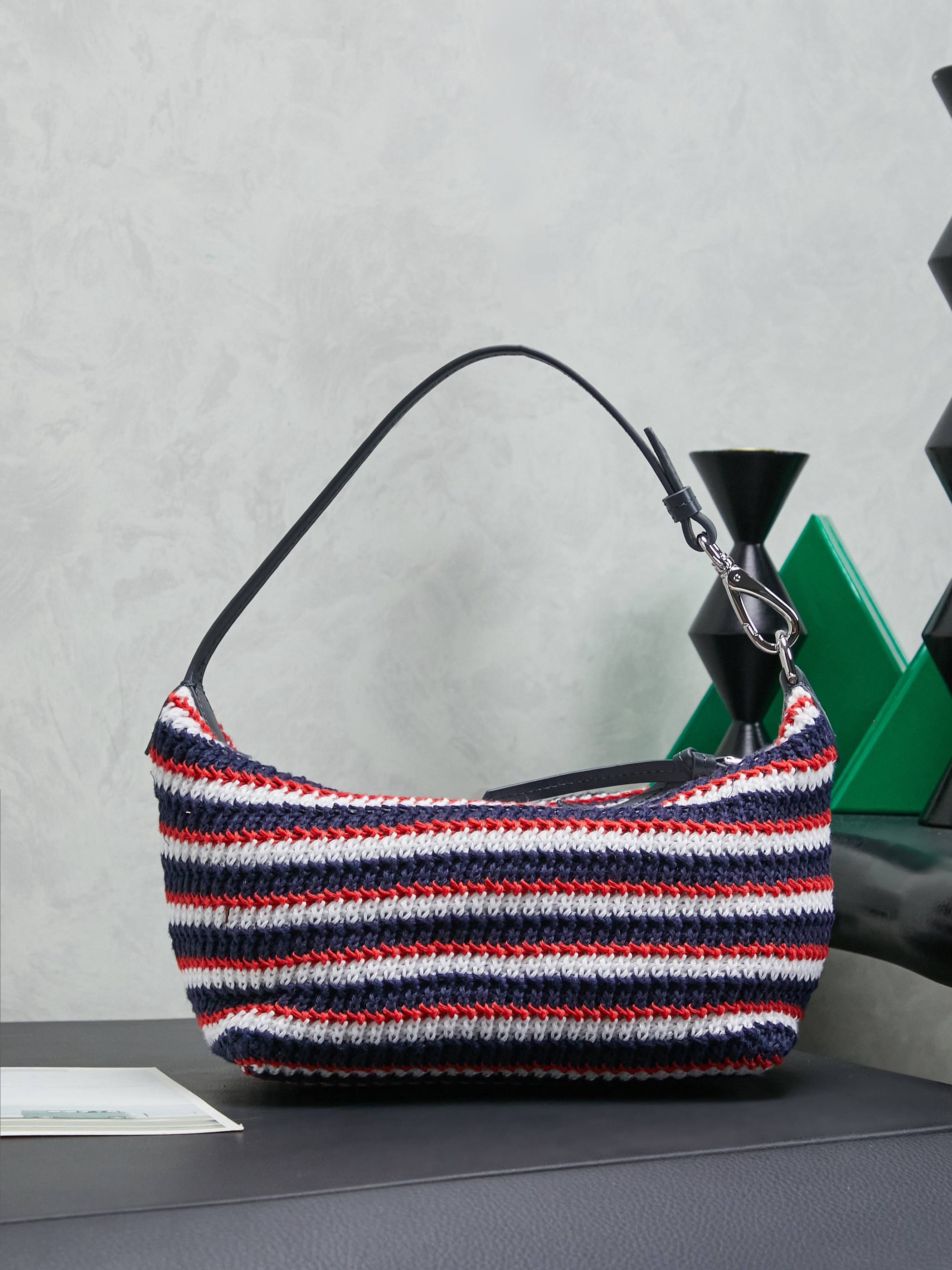 Miumiu Rainbow Weaving Top handle bag 5NE841 Red&Navy&White Fabric