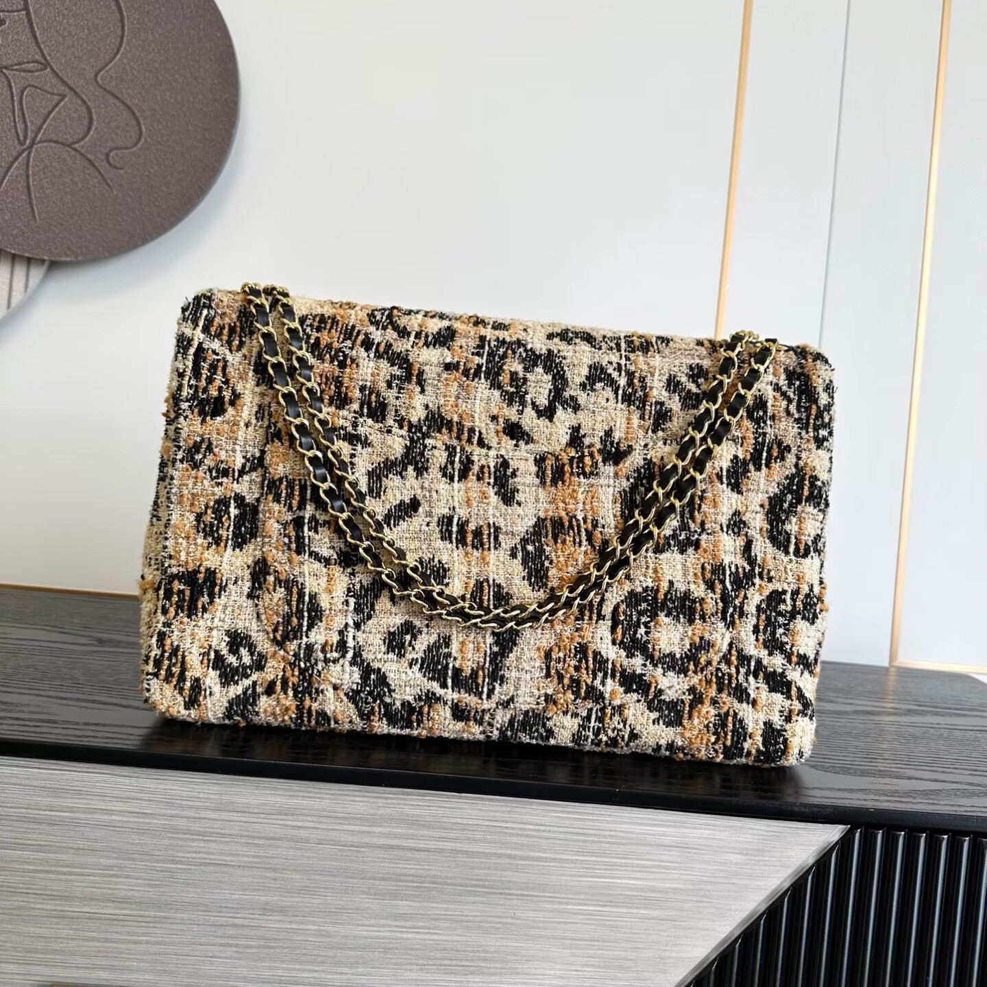 Chanel 26A CF Maxi Flap Tweed Bag AS5640 Leopard Print