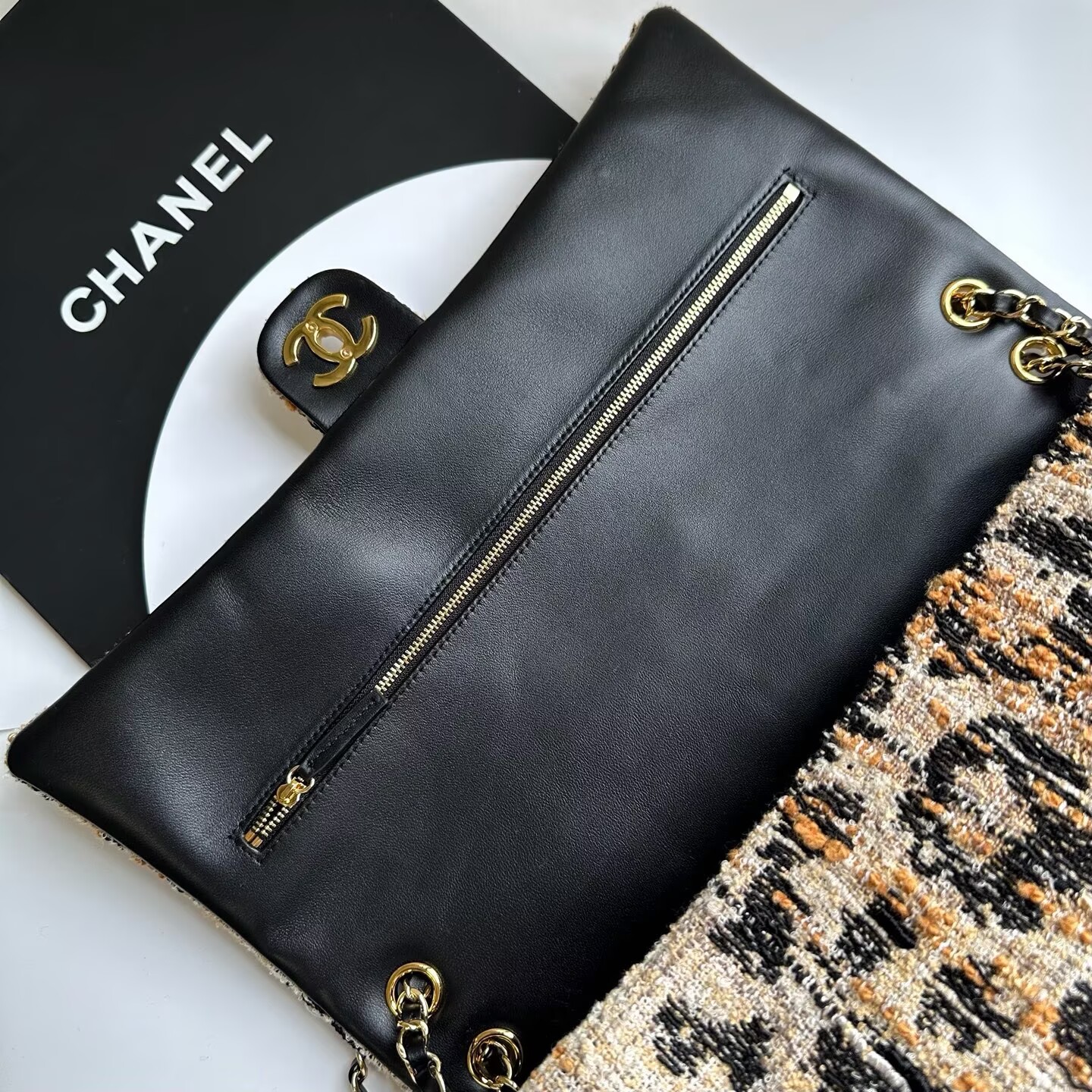 Chanel 26A CF Maxi Flap Tweed Bag AS5640 Leopard Print
