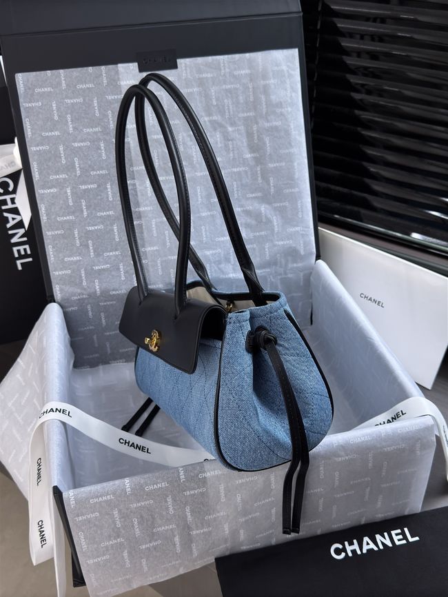 Chanel Small Shopping Bag AS6288 Black & denim blue