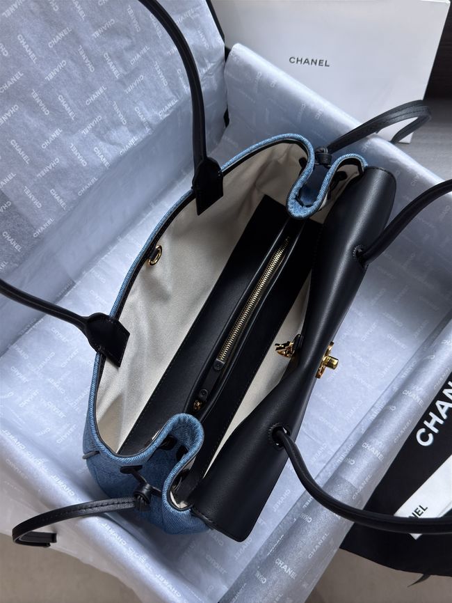 Chanel Small Shopping Bag AS6288 Black & denim blue