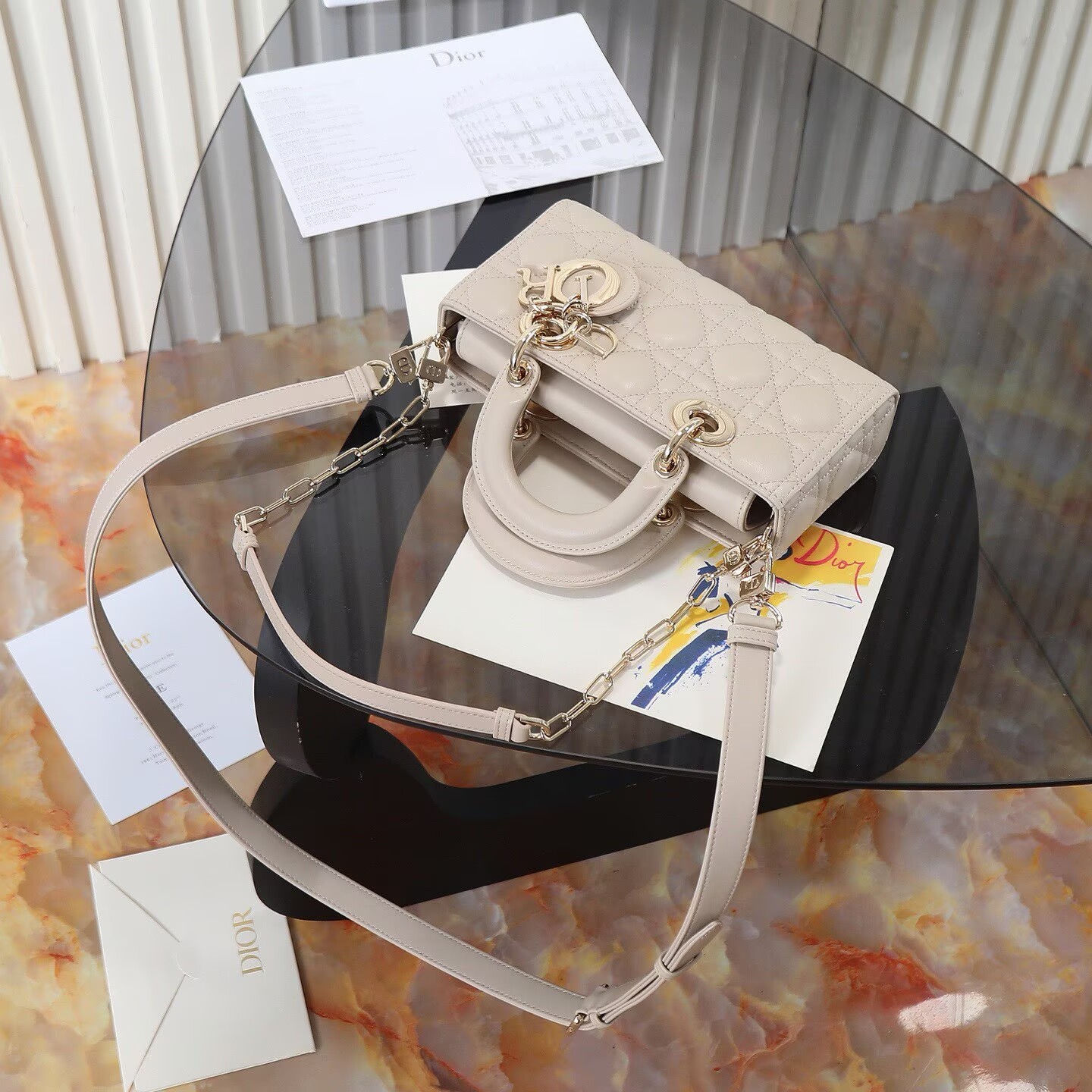 Dior Small Lady D-Joy Bag Metallic Cannage Calfskin M0613 Beige Dior Small Lady D-Joy Bag Metallic Cannage Calfskin M0613 Beige