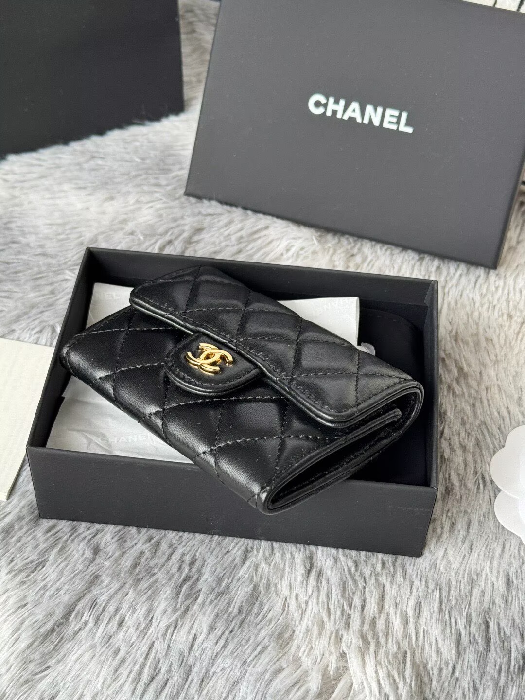 Chanel Original Leather Zipper Wallet 0219 Black