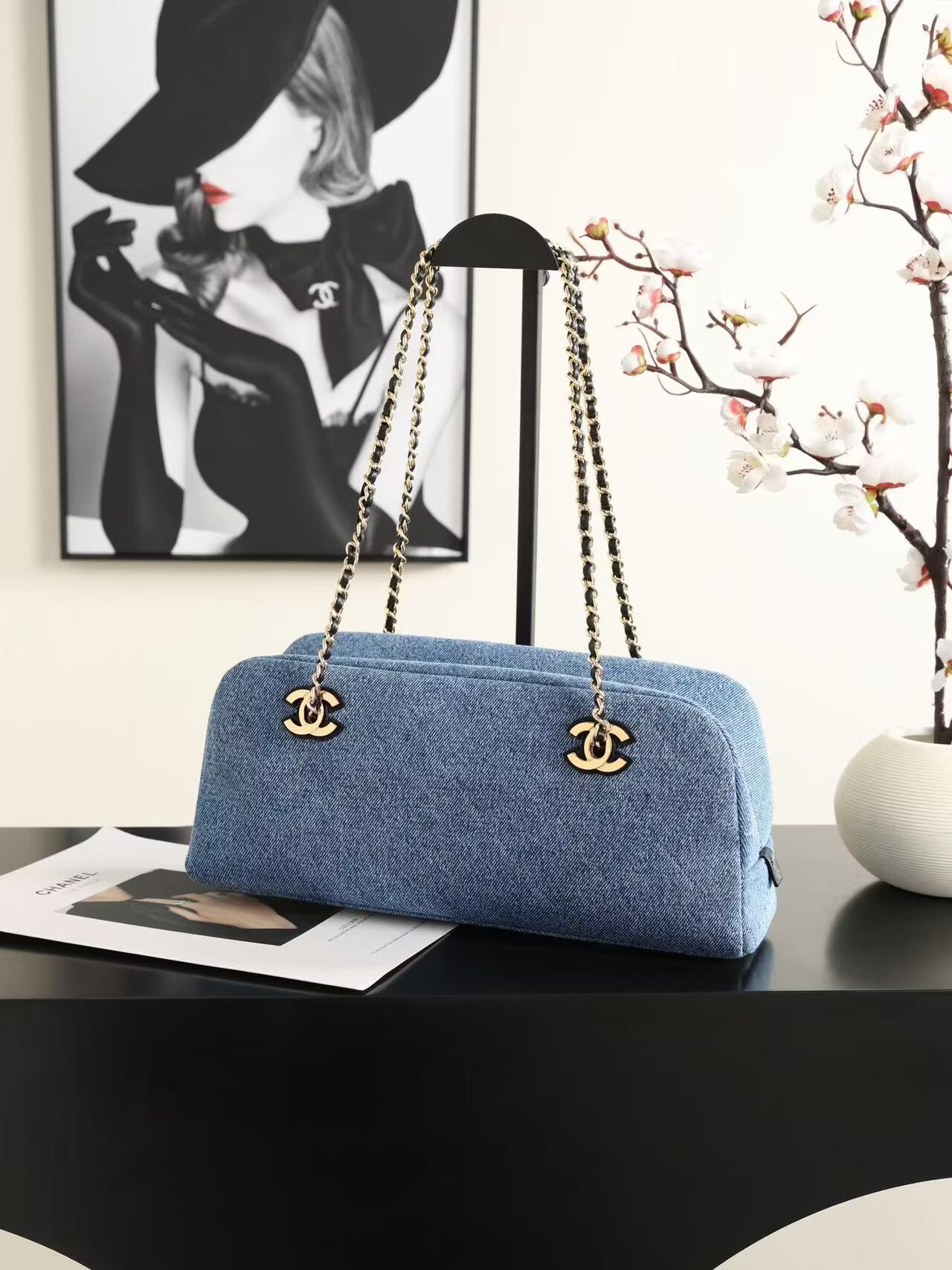 CHANEL Top Handle Shoulder Bag 6301 Denim Blue