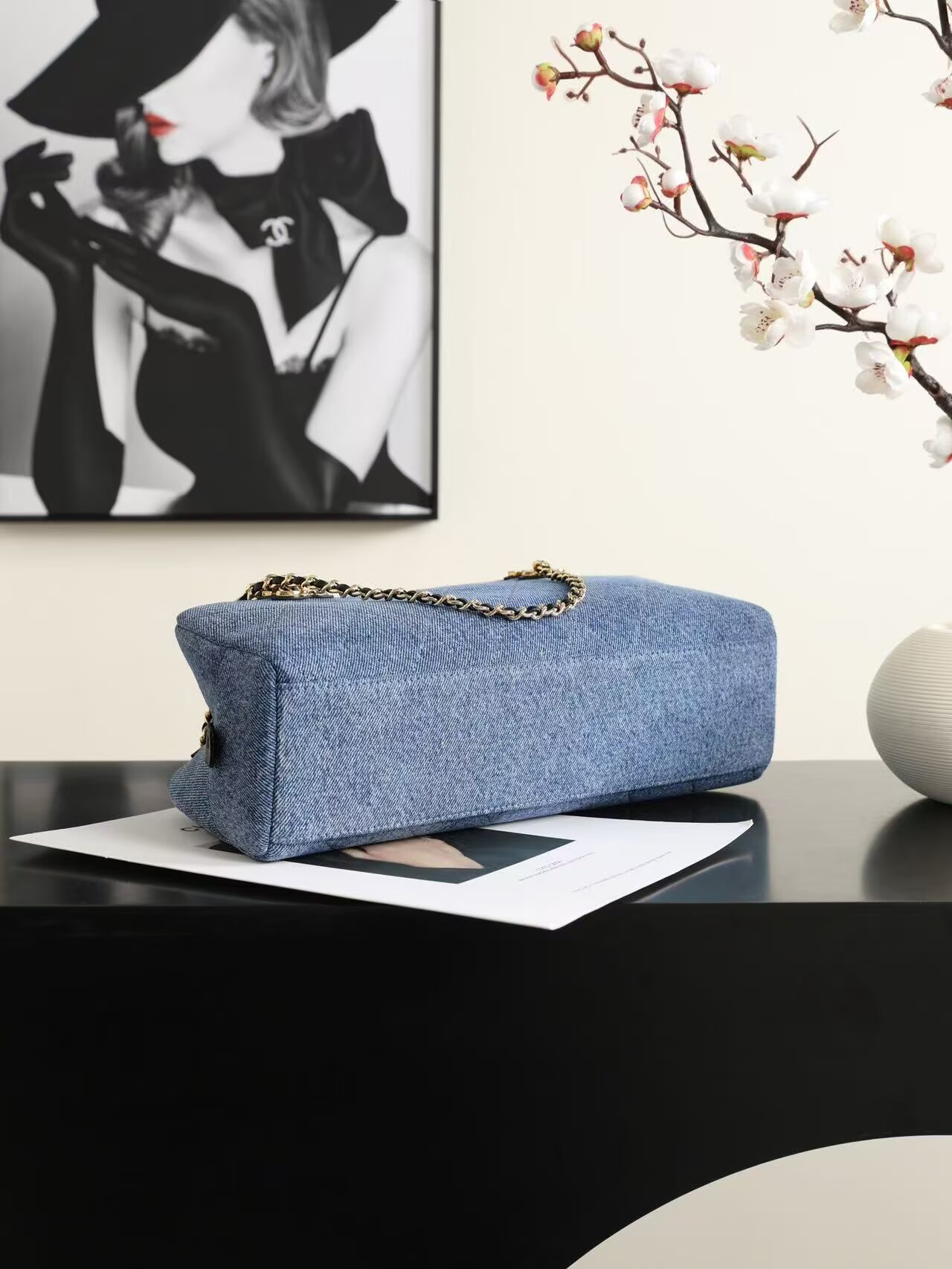 CHANEL Top Handle Shoulder Bag 6301 Denim Blue