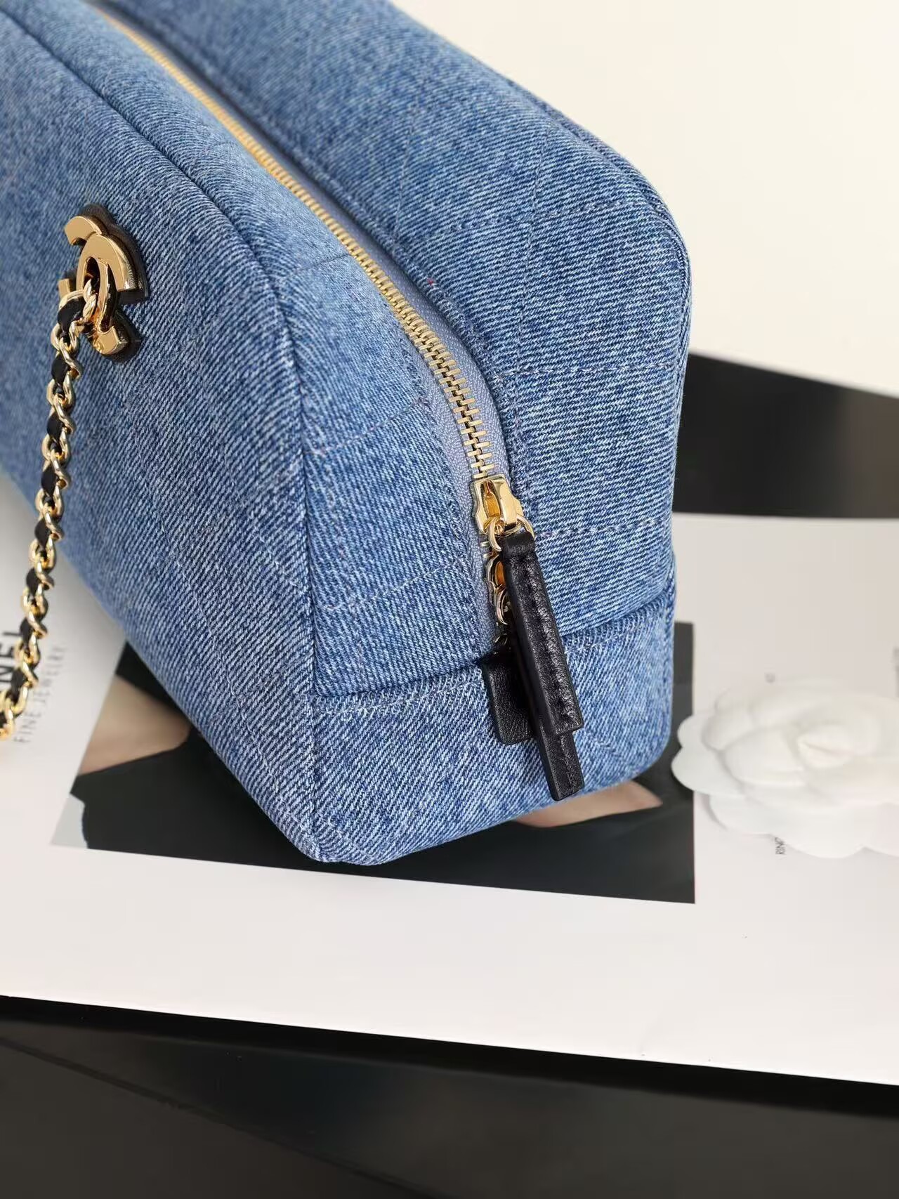 CHANEL Top Handle Shoulder Bag 6301 Denim Blue