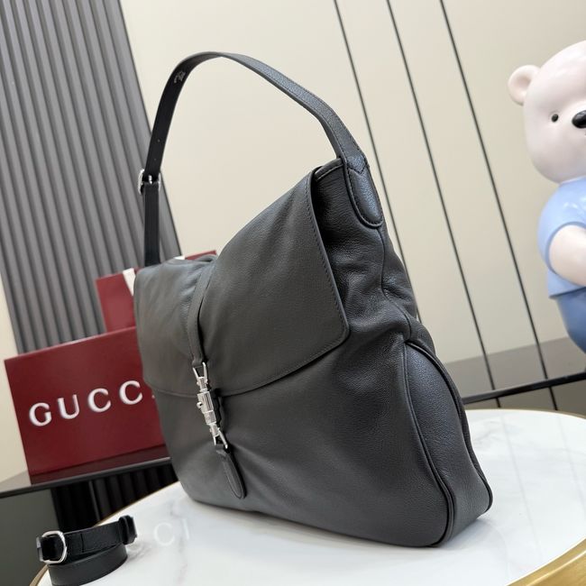 Gucci Jackie Flap large crossbody bag A005ZI black grainy leather