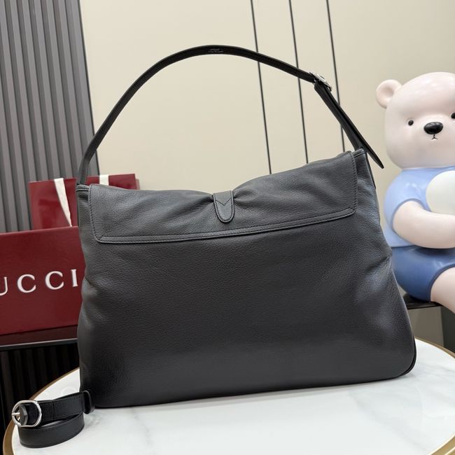 Gucci Jackie Flap large crossbody bag A005ZI black grainy leather