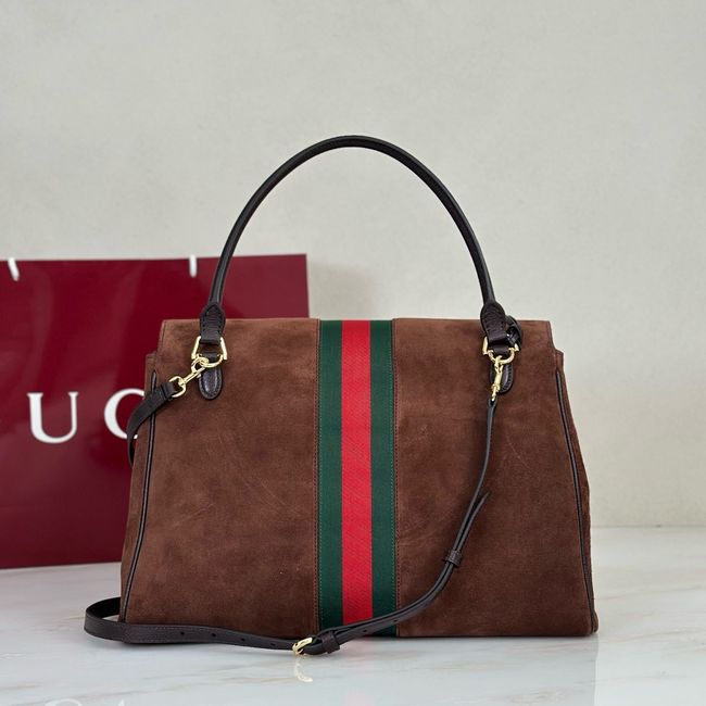 Gucci Paparazzo large top handle bag 875019 dark brown suede
