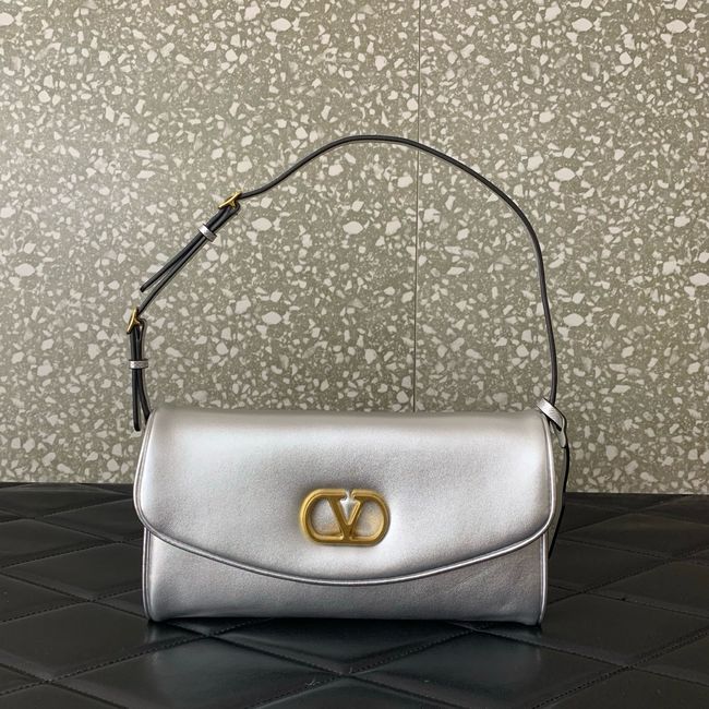 VALENTINO DEVAIN Small Sheepskin Shoulder Bag WB0T31 Silver