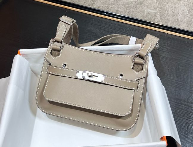 Hermes Jypsiere mini shoulder bag H088004 light gray &silver buckle