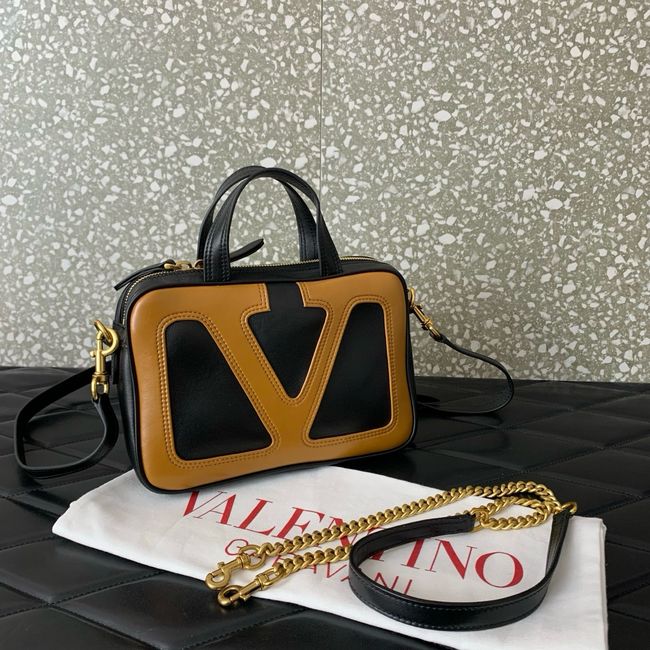 VALENTINO GARAVANI Loco Calf leather bag 0015 black&brown