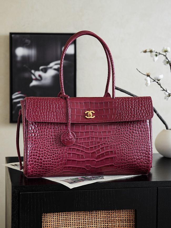 Chanel Crocodile Embossed Shopping Bag AS6428 Dark Burgundy