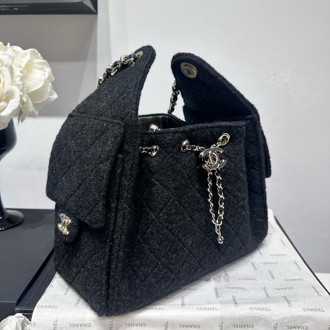 CHANEL 25 SMALL HANDBAG Felt AS5293 Dark Gray