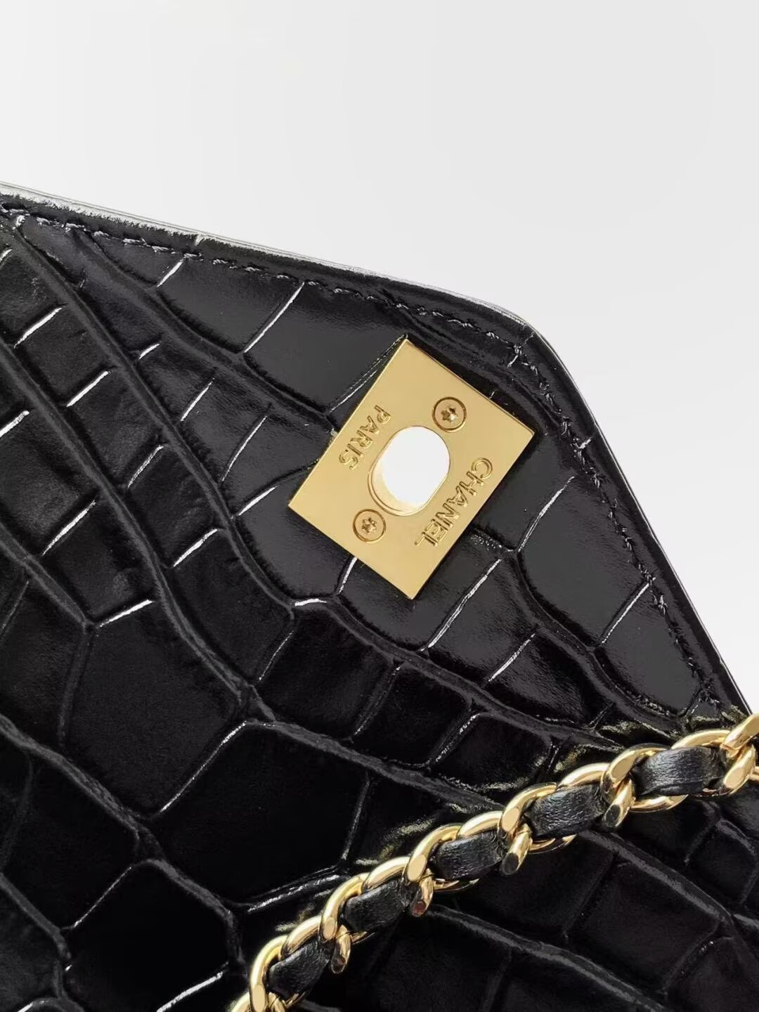 Chanel Maxi Flap Bag With Top Handle Crocodile Embossed Calfskin & Gold-Tone Metal Dark Gray As6309