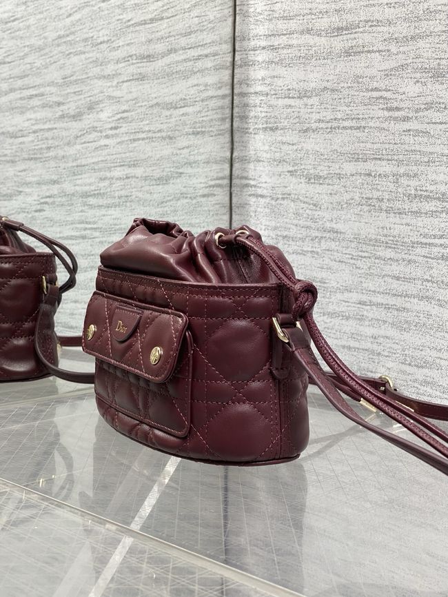 Dior Adiorable Mini Bucket Bag Cannage Lambskin S2426 burgundy