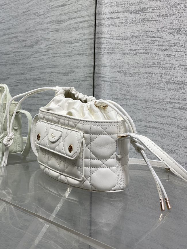 Dior Adiorable Mini Bucket Bag Cannage Lambskin S2426 white