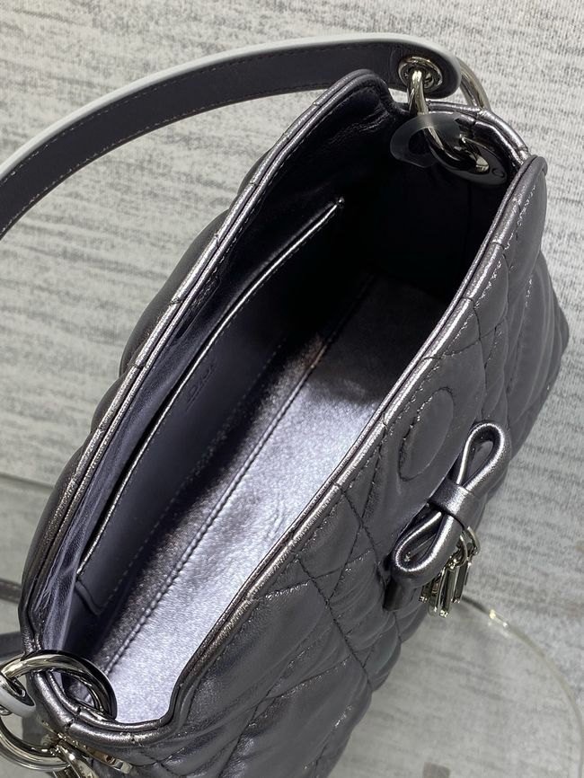 Dior Adiorable Top Handle Mini Bag Macrocannage Lambskin S1713OGY Silver gray