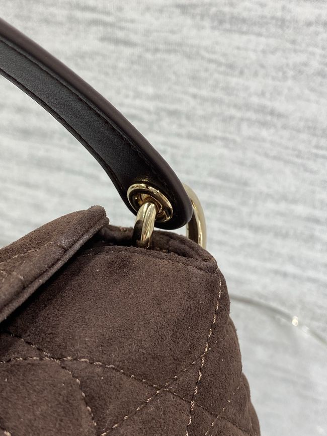 Dior Adiorable Top Handle Mini Bag Macrocannage Suede S1713OGY dark brown