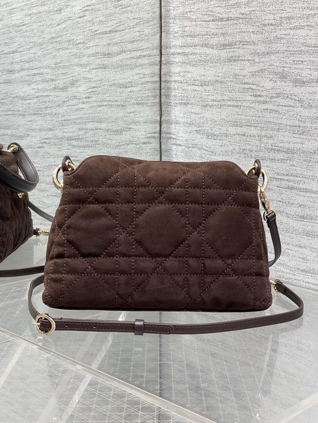 Dior Adiorable Top Handle Mini Bag Macrocannage Suede S1713OGY dark brown