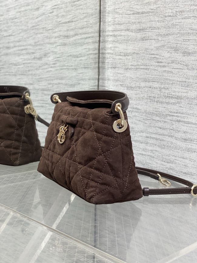 Dior Adiorable Top Handle Mini Bag Macrocannage Suede S1713OGY dark brown