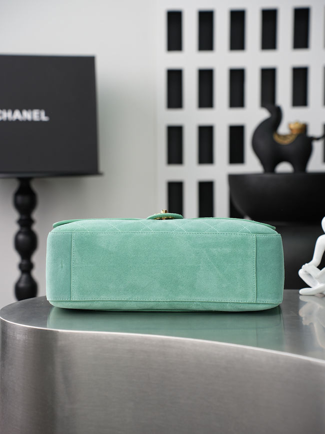 CHANEL Maxi Flap bag Suede Calfskin AS6231 Lake green
