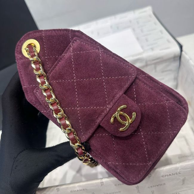 CHANEL 25 Mini Handbag Suede AS5631 Burgundy