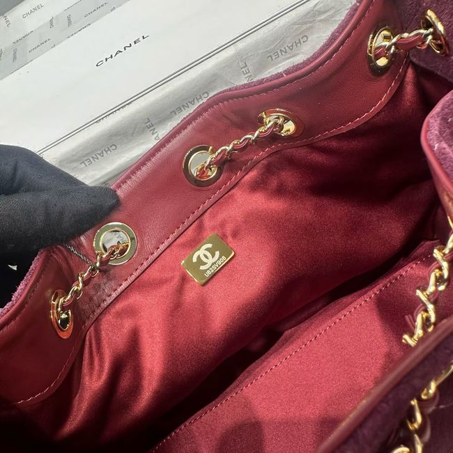 CHANEL 25 Mini Handbag Suede AS5631 Burgundy