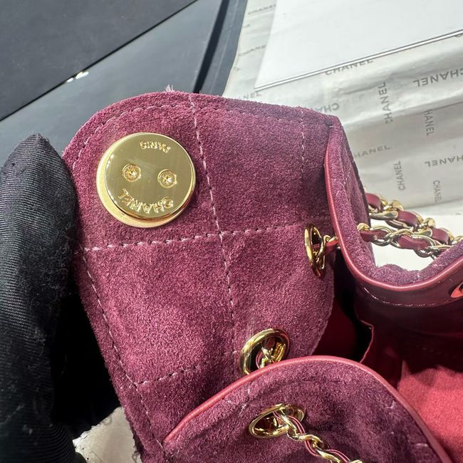 CHANEL 25 Mini Handbag Suede AS5631 Burgundy